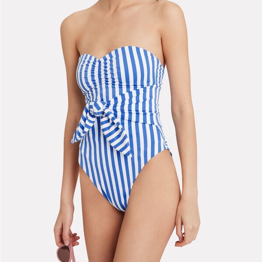 Blue and White Striped Swimsuit